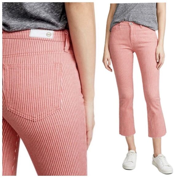 NEW AG Jeans Twiggy Jodi Crop Flare Pink Stripe Raw Hem Jeans - Picture 1 of 10